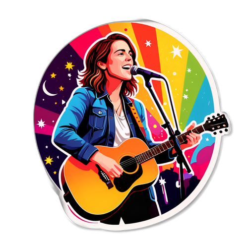 Fargerik design av Brandi Carlile som opptrer på scenen