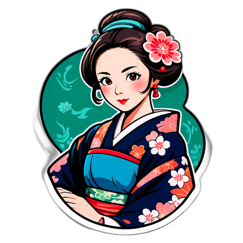 伝統的な着物を着た優雅な女性のイラスト