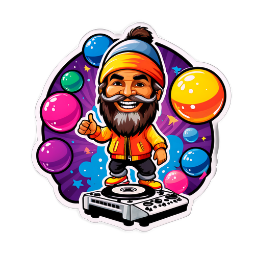 Unterhaltsamer Aufkleber von DJ Ötzi in Partystimmung