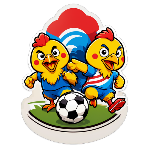 Stiker Ayam Kartun Bermain Sepak Bola