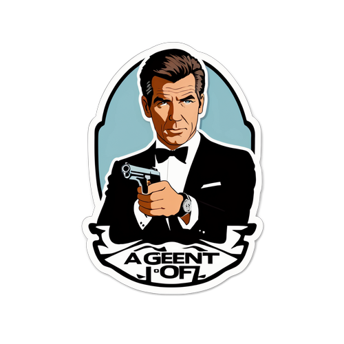 Un sticker cu Pierce Brosnan în rolul său iconic ca James Bond