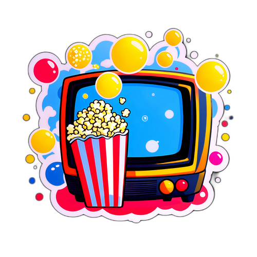 Vtipná nálepka s televizí a popcornem