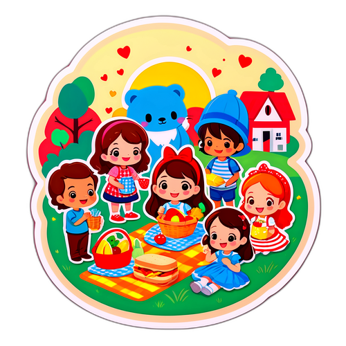 인기 캐릭터들이 소풍을 즐기는 스티커
