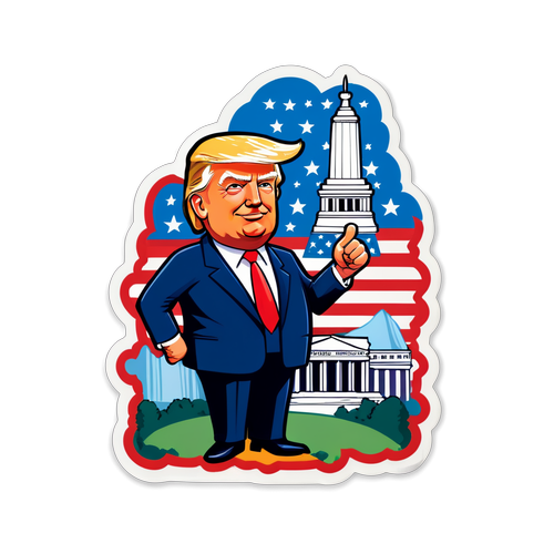 Politische Karikatur von Trump mit berühmten Wahrzeichen der USA