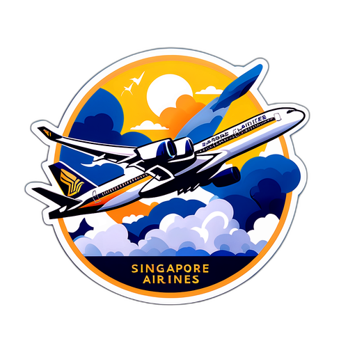 Stiker Pesawat Singapore Airlines di Awan