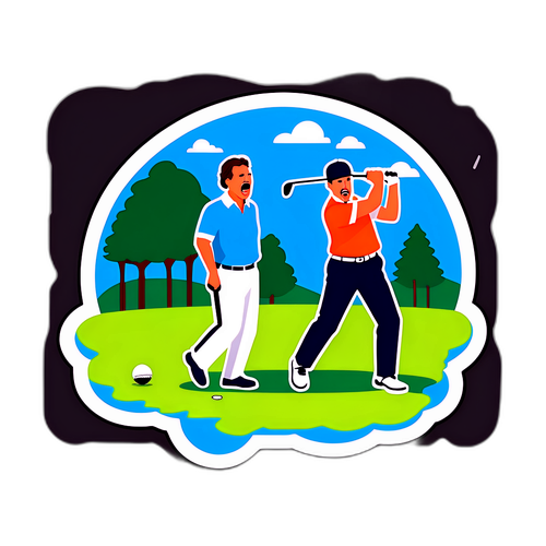 En humoristisk avbildning av en golfmatch som går hämningslöst fel