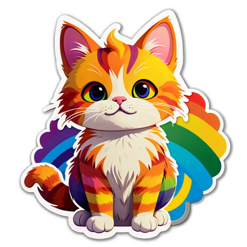 可爱的彩虹背景猫咪