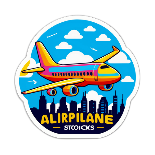 Наклейка с самолетом над городом