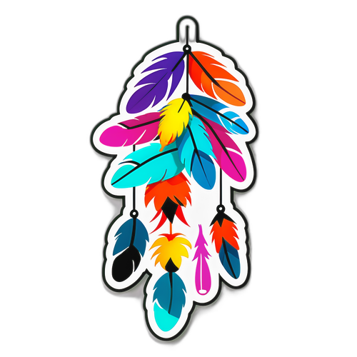 Ein Windspiel mit bunten Federn, das Freiheit und Freude symbolisiert