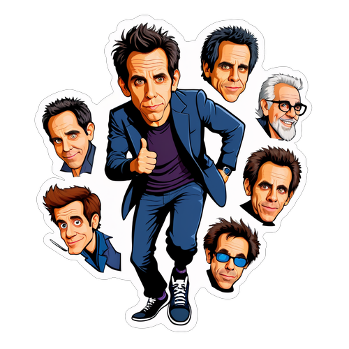 Humorous Caricature of Ben Stiller in Various Movie Roles