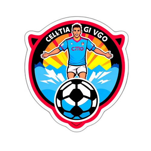 Sticker Logo Celta Vigo dengan Bola Sepak dan Langit Cerah