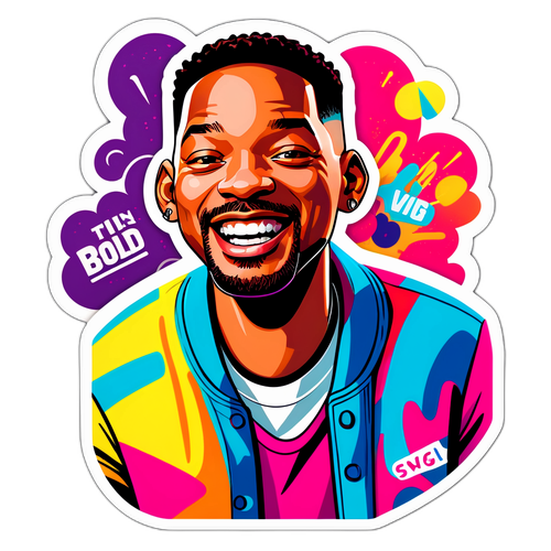 Stylizovaná ilustrace Will Smitha v živém městském prostředí