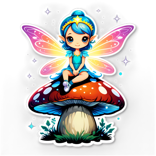 Mystical Fairy on Mushroom with Glowing Wings
