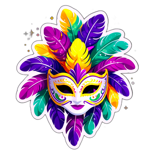 Máscara de Mardi Gras com Plumas Coloridas