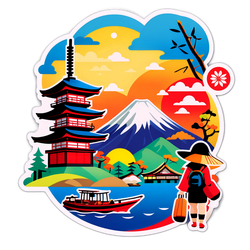 日本の文化を楽しむ観光客のカラフルなステッカー