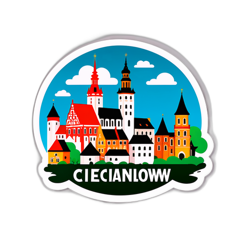 Widok miasta Ciechanów z lokalnymi symbolami