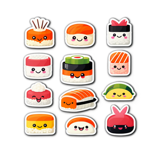 Adorable Kawaii Sushi Character Sticker Set
