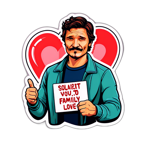 Un design inspirant de Pedro Pascal avec un message de solidarité et d'amour familial
