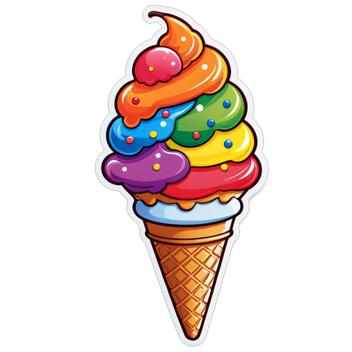 Rainbow Ice Cream Cone with Sprinkles and Cherry