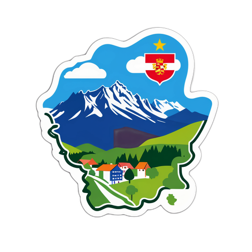 Autocolant cu harta Liechtensteinului, simboluri culturale și turistice