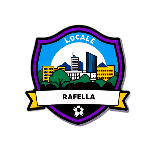 Diseño de un paisaje urbano de Rafaela con el logo del club de fútbol local y el texto 'Orgullo local'