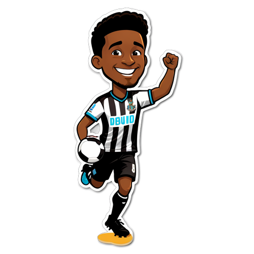 สติกเกอร์โลโก้ Newcastle กับนักฟุตบอลการ์ตูนในท่าทางสนุกสนาน