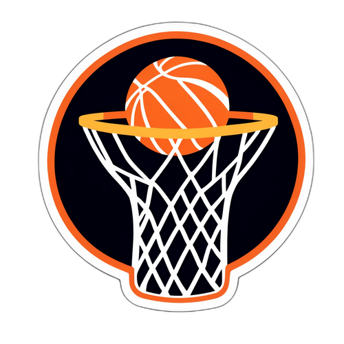 A bola de basquete na rede simbolizando conquista