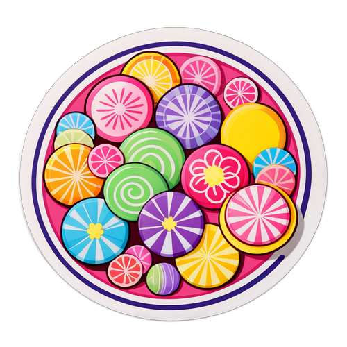 カラフルなお菓子プレートのシールデザイン