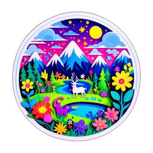 En eventyrlig doodle av et magisk landskap