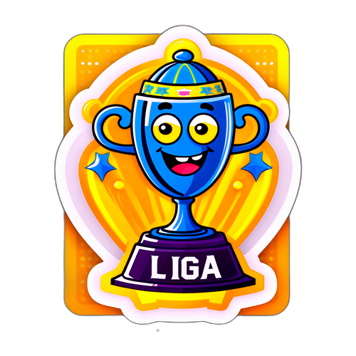 Ilustrație jucăușă a trofeului La Liga îmbrăcat în echipament de fotbal