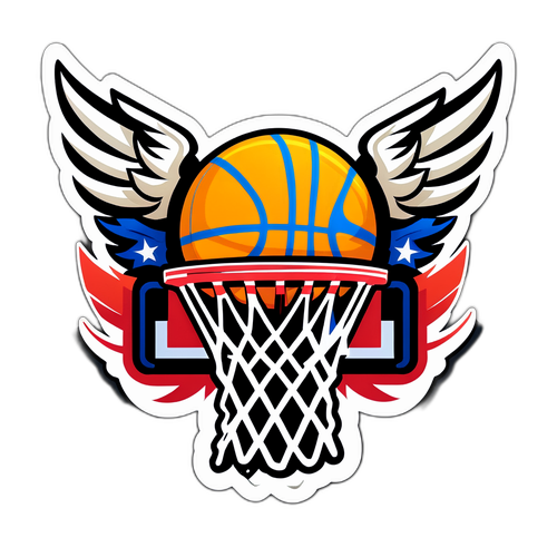 Sticker ng Hoop ng Basketball na May Mga Pakpak
