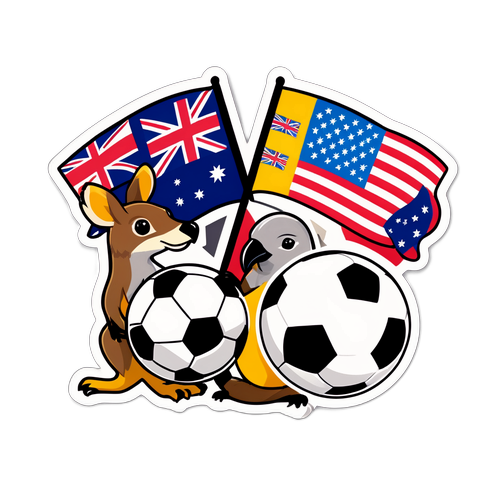 Sticker inayosherehekea mechi ya mpira wa miguu ya Marekani dhidi ya Australia
