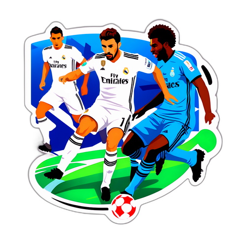 Sticker van Real Madrid speler in actie tegen Monaco speler
