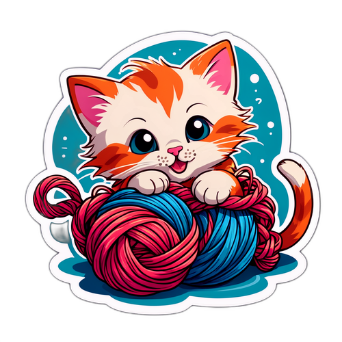 Oynak Yavru Kedi İpliğe Sarılmış