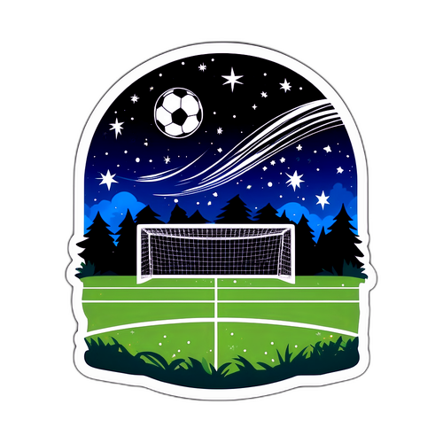 Interpretazione artistica di un campo da calcio sotto un cielo notturno
