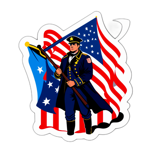 En dramatisk klistermärke som skildrar en scen från Patriots Day