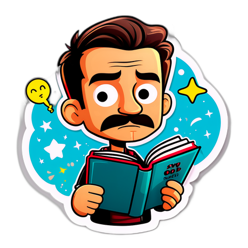 Karikatur av Tony Cooper som holder en bok og funderer