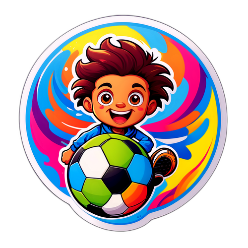 Ilustre Kayky com expressão divertida e bola de futebol