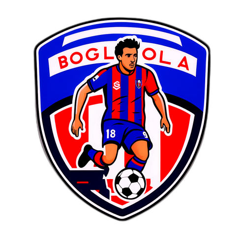 Ilustración de un estadio con los logos de Bologna y un jugador de fútbol en acción