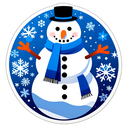 Sticker ng Niyebe: Snowman na Napapalibutan ng mga Snowflake