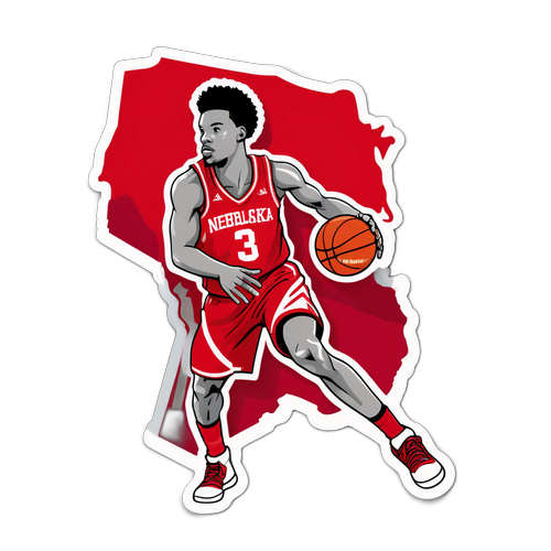 Playful Basketball Player Sticker with Nebraska Logo