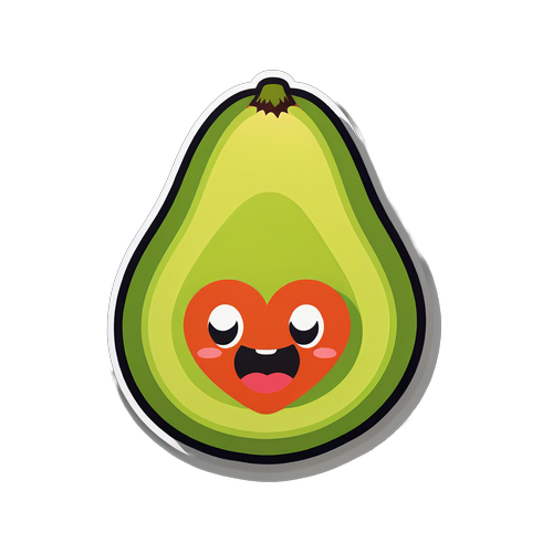 Smiling Avocado with Heart Seed Sticker