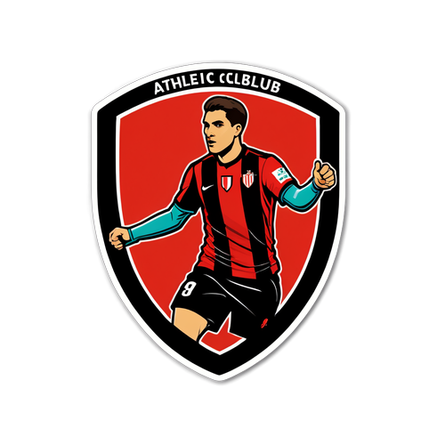 Autocollant d'un joueur de l'Athletic Club avec le logo du club en noir et rouge