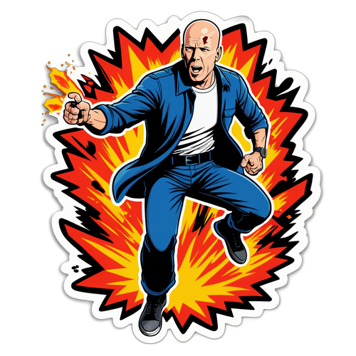 Adesivo stilizzato di Bruce Willis in azione