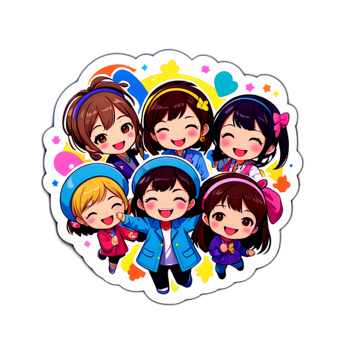 楽しいシーンを描いたステッカー