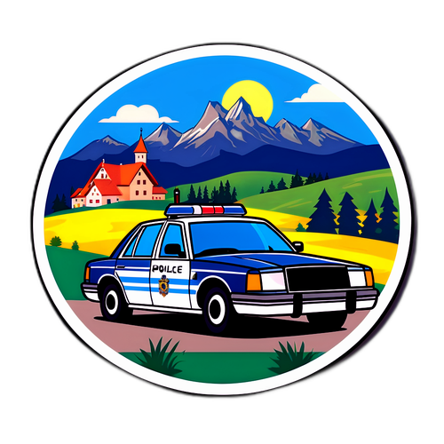 Humorvolle Polizei-Auto-Illustration aus 'Rosenheim Cops'