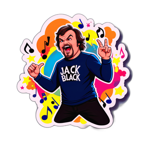 Hauska tarra Jack Blackista rock-asennossa