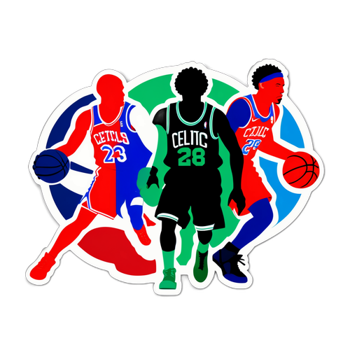 Sticker ng 76ers at Celtics na may Silhouette ng Manlalaro