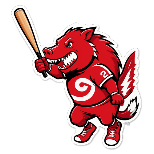 Playful Razorback Mascot with Baseball Bat