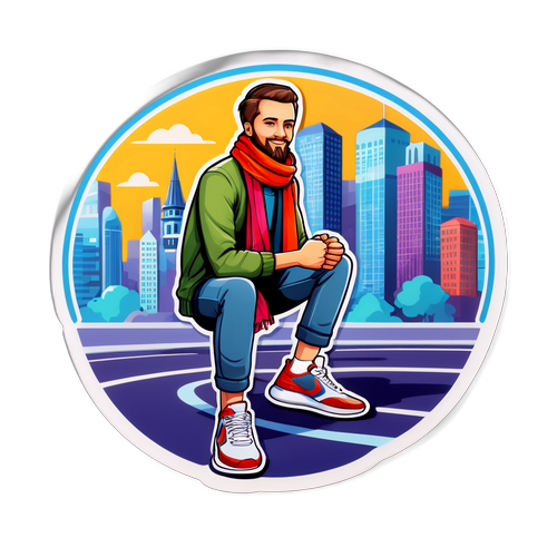 Nálepka Ondřeje Malého s šálou a teniskami